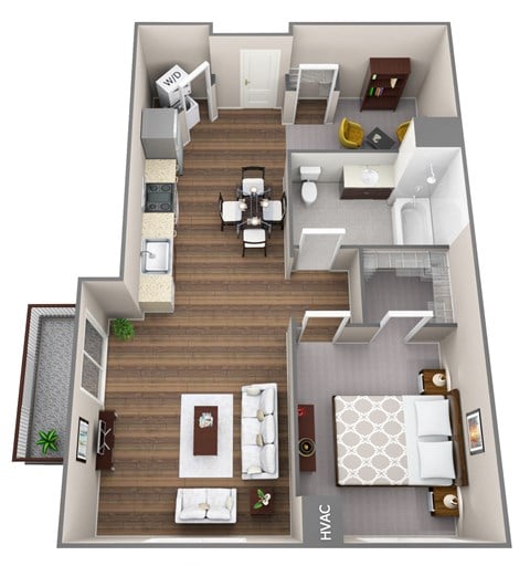 Floor plan for 1 bed, 1 bath, 784 sqft